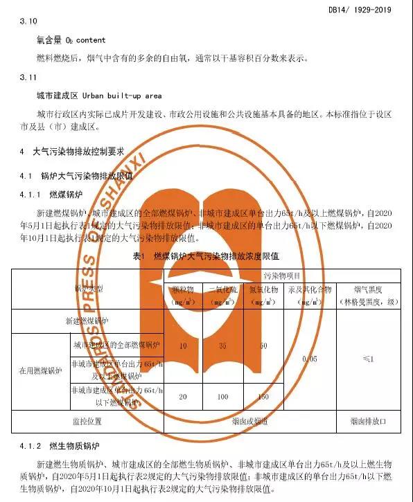 山西鍋爐大氣污染物排放標準(DB14/1929-2019)全文